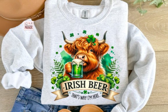 Celebrate St. Patrick's Day with a Highland Cow & Irish Beer PNG