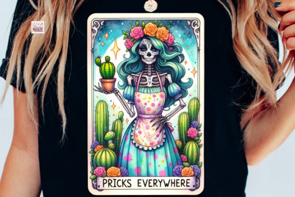 Pricks Everywhere: The Funny Skeleton Tarot Card PNG Cactus