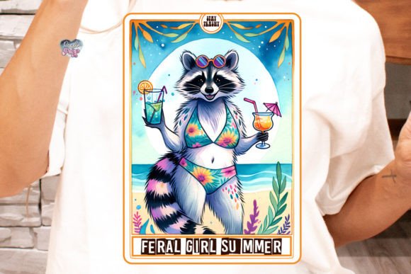 Raccoon Tarot Card PNG: The Feral Girl Summer Design Asset