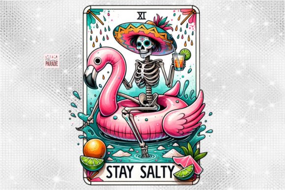 Stay Salty Tarot PNG Skeleton Flamingo: A Sassy Design for Summer Vibes