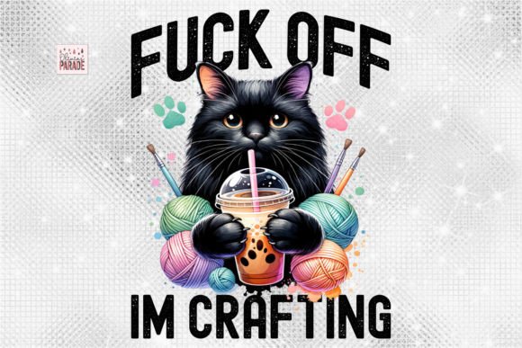 Whimsical Designs: The Black Cat Lady Crafting PNG