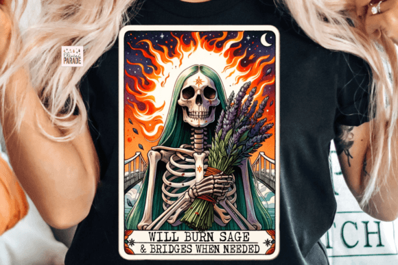 Witch Skeleton Tarot Card PNG: Burn Sage for Mystical Designs